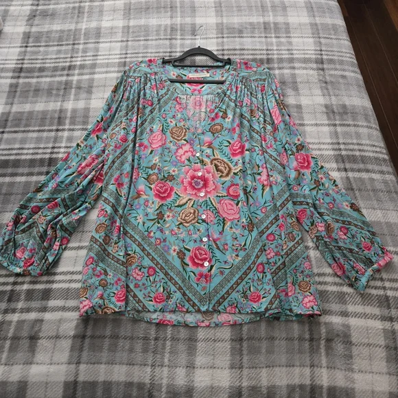 Spell Teal Babushka Blouse SZ XXL + Jasmine Fan NWT 🩵🩷 RESERVED❣️ - Picture 7 of 14